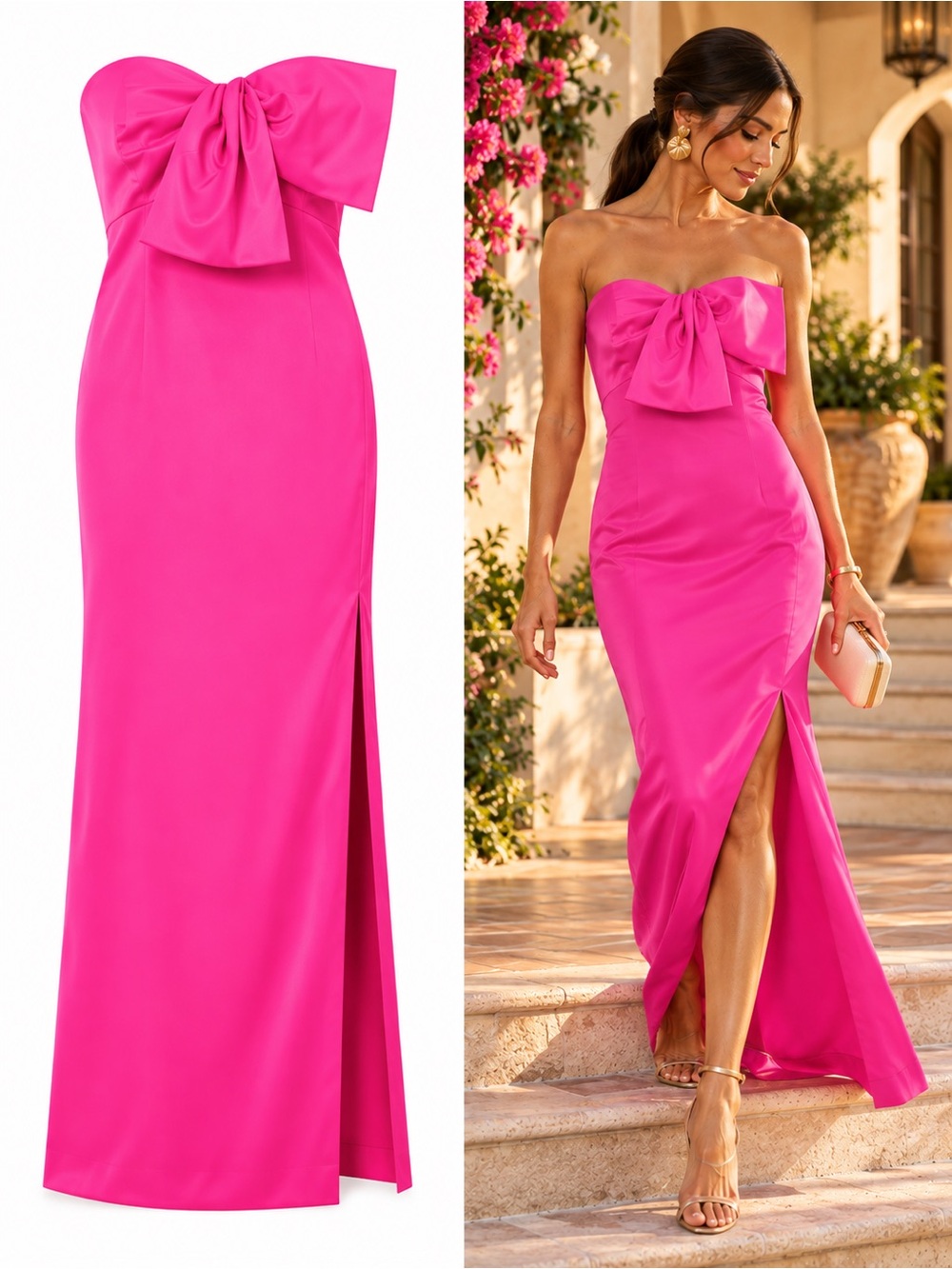 Lilly Pulitzer Carlynn Pink Palms Satin Bow Maxi Dress Size 0 Vacation Wedding